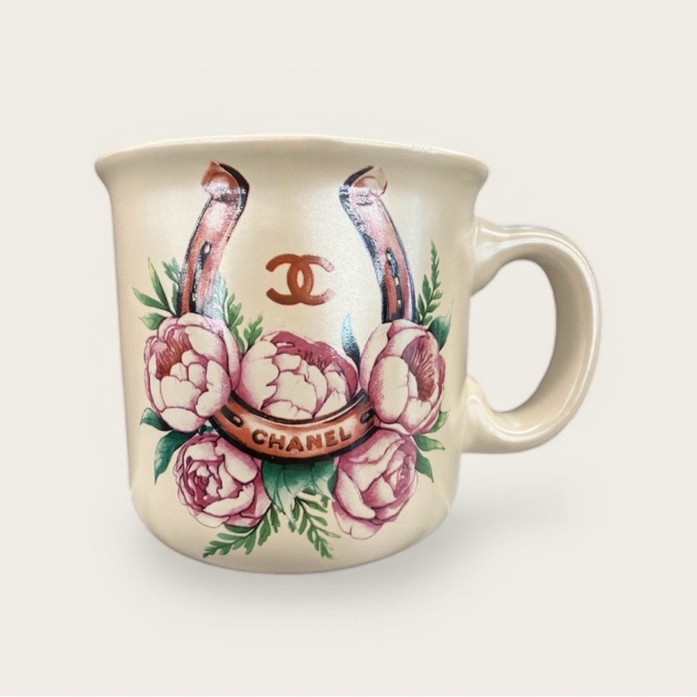 Fashion Cream Mug with Pink Floral & Gold Horseshoe Western Motif NWT - Picture 2 of 2